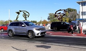 Dodge Durango Hellcat Drags Jeep Trackhawk in Wife vs Husband Grudge Races