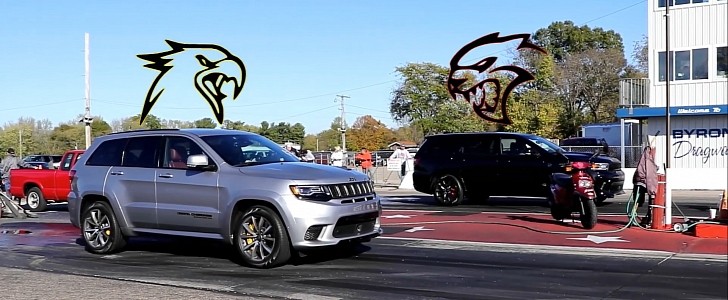Dodge Durango SRT Hellcat and Jeep Trackhawk wife vs husband grudge matches on Race Your Ride