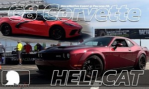 Dodge Hellcat Drag Races Chevy Corvette C8, Winner Whines All the Way to the Finish Line