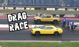 Dodge Hellcat Drag Races Rivian R1T, Someone Loses Twice