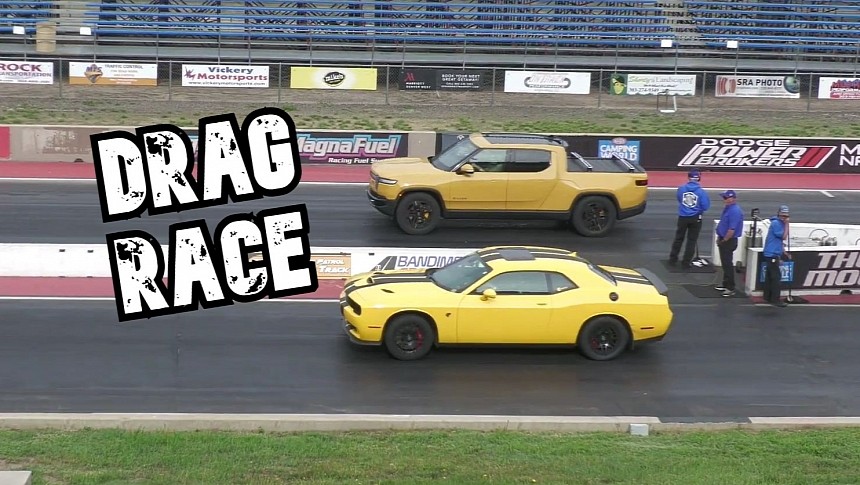 Rivian vs Hellcat - drag race