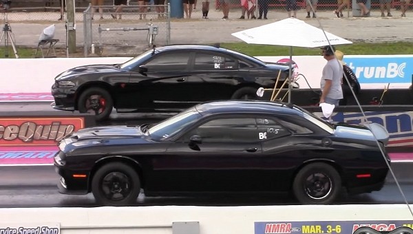 Dodge Challenger and Charger SRT Hellcat drag races on DRACS
