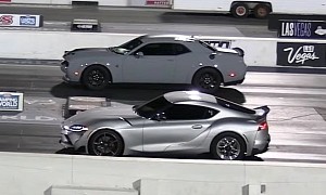 Dodge Hellcats Drag Race Toyota Supras, American Muscle Wins Every Time