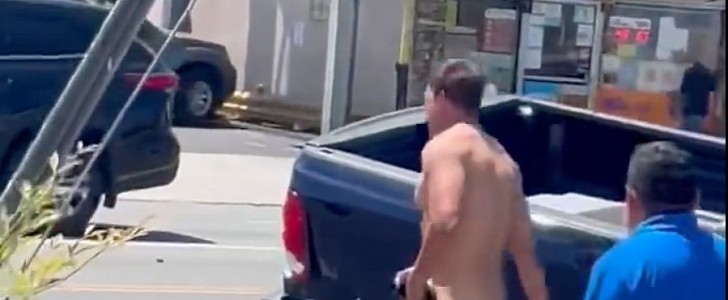 Naked truck driver walks down Victory Blvd Van Nuys