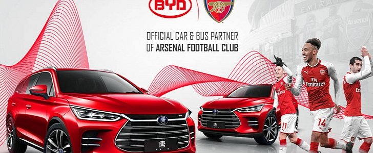 Poster announcing the partnership between BYD and Arsenal