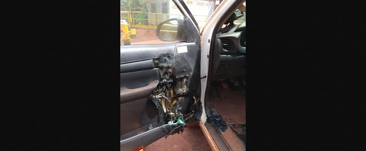 Burned car door