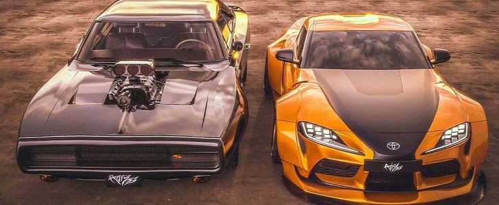 Dom's Charger Meets Han's Orange 2020 Supra in Widebody World