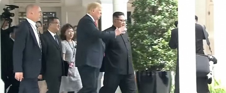 Donald Trump and Kim Jong-un move towards the US Presidential limo, Cadillac One