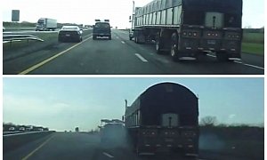 Douchebag Camaro Driver Runs a Pickup Truck and a Semi Off the Road