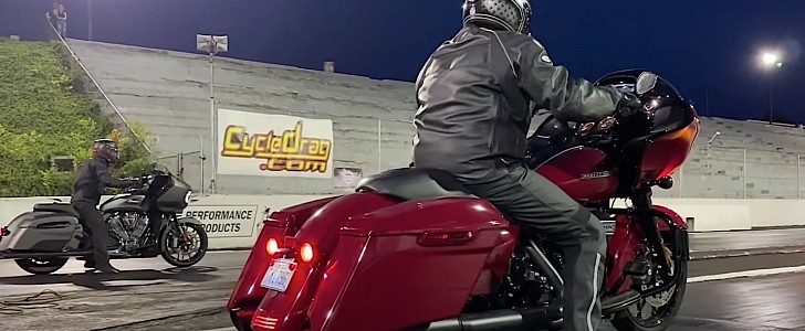 Indian vs Harley on the drag strip