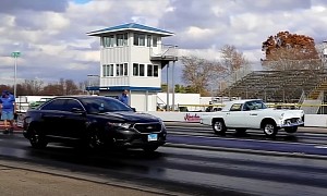 Souped-Up 1955 Ford Thunderbird Gaps 2019 Taurus SHO in Unlikely Drag Race