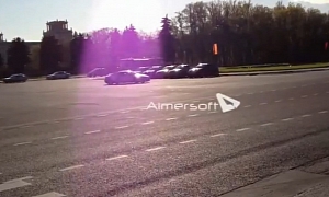Drifiting Audi R8 Crashes into Lada and Rolls It