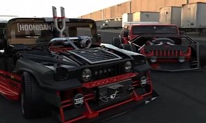 Drift Hummer Meets Jeep Wrangler Widebody Hot Rod in 3D Video