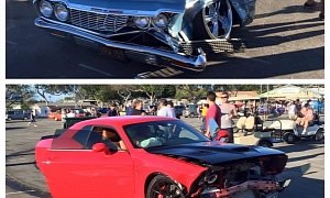 Drifting Hellcat Driver Crashes into Restored Chevy Biscayne, Reportedly Arrested on DUI Suspicion