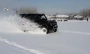 Drifting Mercedes-Benz G500 4×4² Turned Snow Plow Tries to Clear The Track