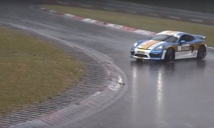 Drifting Porsche Cayman GT4 Spins on Soaking Wet Nurburgring, a Driving Lesson