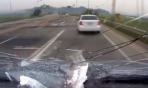 Driver Almost Gets Impaled by Wooden Spike