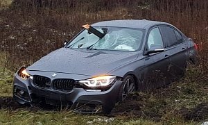 Driver Cheats Death as BMW 3 Series is Impaled by Wooden Fence Post After Crash