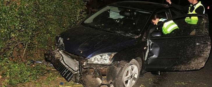 Ford Focus crashes, driver flees the scene and leaves son behind, in the car