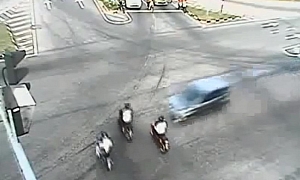Driver Hits 3 Scooters in One  Blow