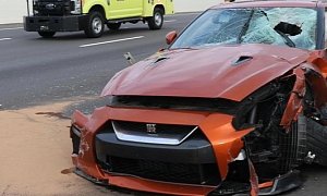 Driver Killed as Concrete Slab Thrown From Overpass Smashes Through Nissan GT-R