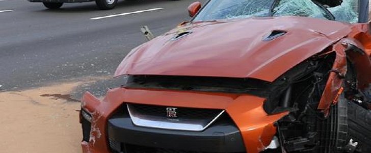 Nissan GT-R after being hit by concrete slab thrown from an overpass in Tennessee