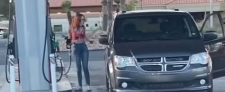 Confused driver at the gas station keeps forgetting which side her gas tank is on