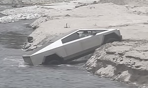 Driver Overestimates the Tesla Cybertruck, Gets Stuck in River Bed