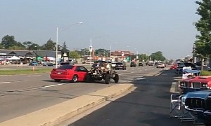 Driver Performs Tiny Variation on the Usual "Mustang Crashes Leaving Car Meet" Routine
