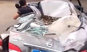 Driver Takes Still Working, Flattened Nissan Bluebird For a Final Spin
