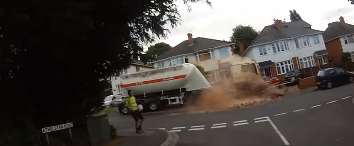 Cement truck rolls down the hill, wrecks people's front yards in freak accident in the UK