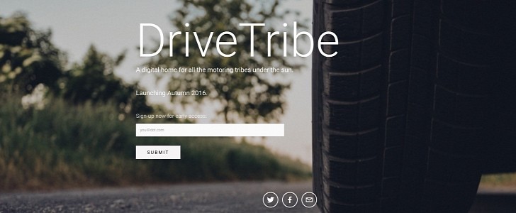 Screenshot of the DriveTribe welcome page before the website was launched