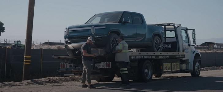 Rivian R1T on a Flatbed