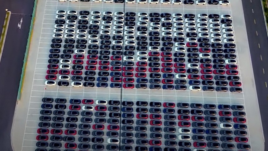 Teslas in the Shanghai South Port, ready to be shipped