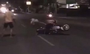 Drunk Australian Fly-Kicks Biker, Smashes Into Moving Car in Bali Rampage