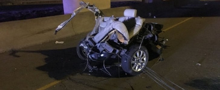 Drunk driver crashes, rips the car in half, is ejected, then tries to flee on foot
