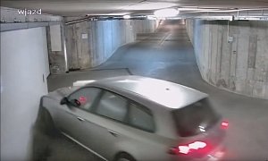 Drunk Man Has a Hard Time Missing Any Wall as He Exists a Parking Garage