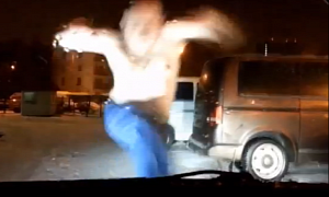 Drunk Russian Fights a Car