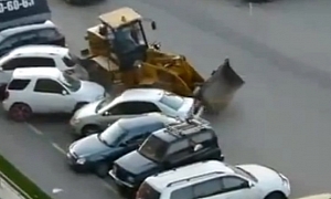 Drunk Russian Man Plays GTA With Bulldozer in Parking Lot