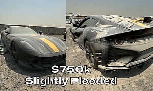Dubai Flood Write-Off Ferrari Competizione Is for Sale at $750K, Needs Another Wash First
