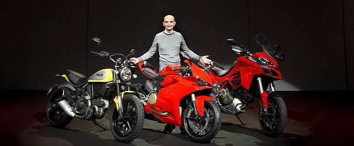 Ducati CEO Claudio Domenicali and three of the new models