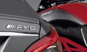 Ducati Diavel and Mercedes CLS 63 AMG Meet on the Road