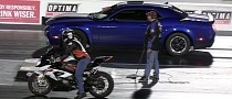 Dude, I Almost Had You: Dodge Challenger Hellcat on Drag Radials Races BMW S1000 RR Bike