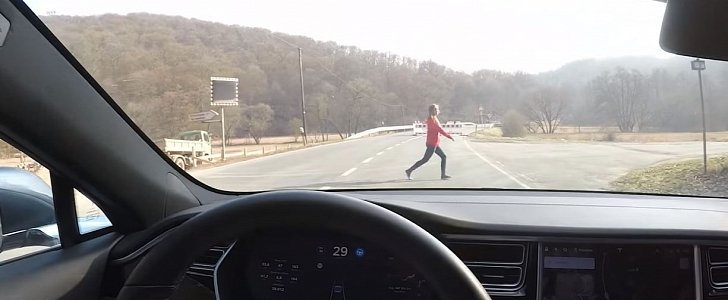 Husband tests Tesla's Autopilot braking using his wife as testing subject