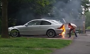 Dude Tries to Put Out Fire on BMW by Kicking, Blowing on the Flames