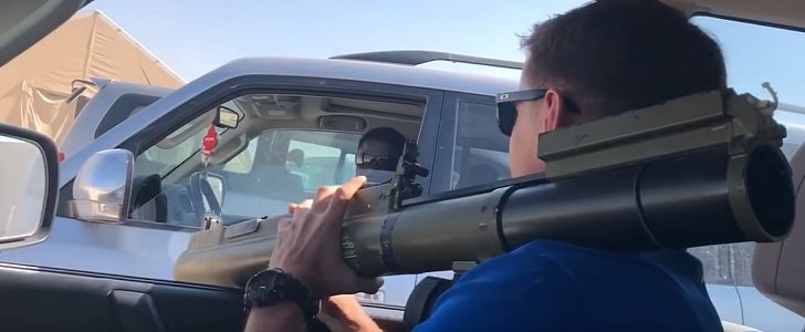 Soldiers act out road rage incident with rocket launcher