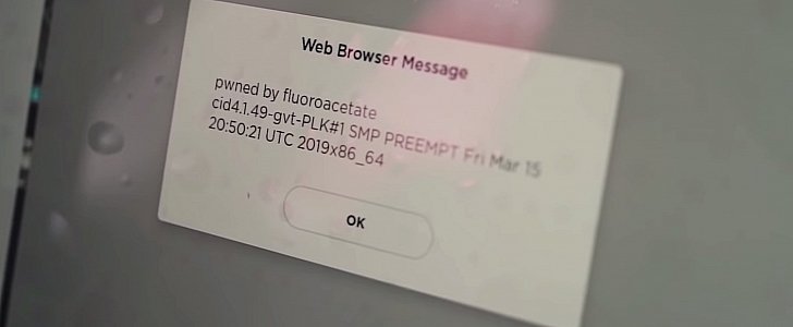 Hacked Tesla Model 3 browser displays hacker's message