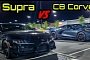 E50 Toyota GR Supra Drag Races C8 Corvette, E85 Ford Mustang With Drag Radials