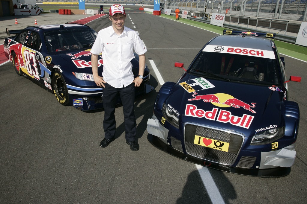 Mattias Ekstrom and his two Red Bull-branded cars