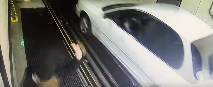 Elderly Driver Mistakes Gas for Brake at Car Wash